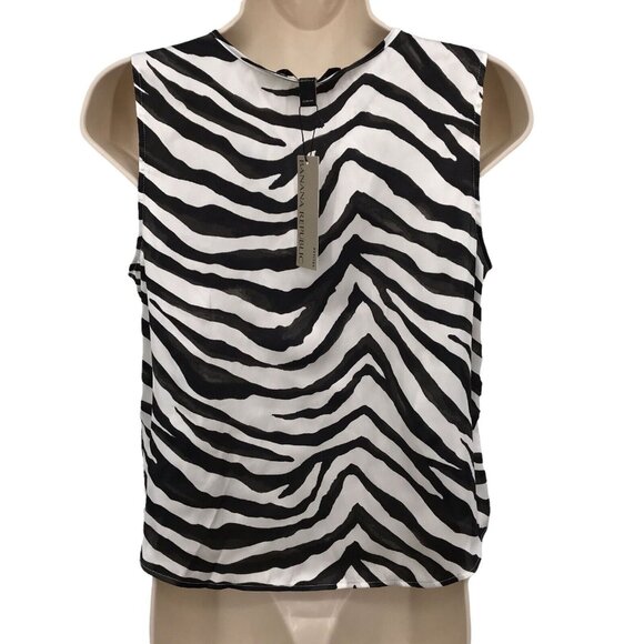 NWT Banana Republic Womens Black Sleeveless Split Neck Zebra Print Blouse SP - Picture 7 of 9